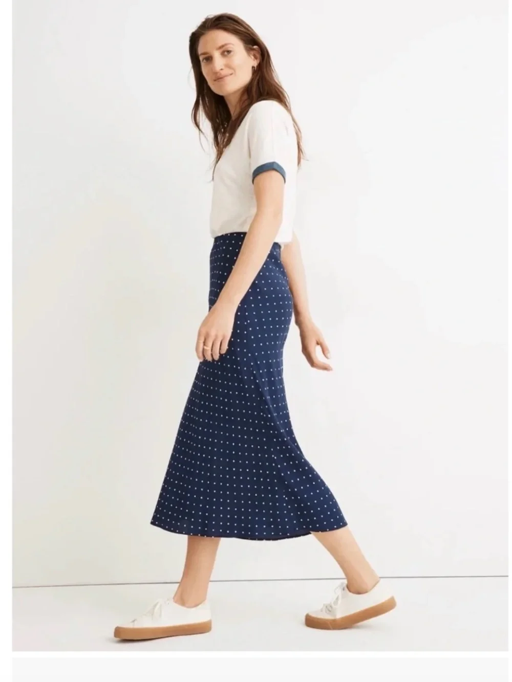 NWT Madewell Midi Slip Skirt Polka Dot Bengali Indigo Size 6